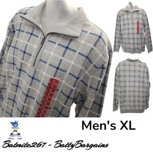 NWT Nautica Sweatshirt Men's XL Shirt 1/4 Zip Blue Gray Check Fleece Lined NEW